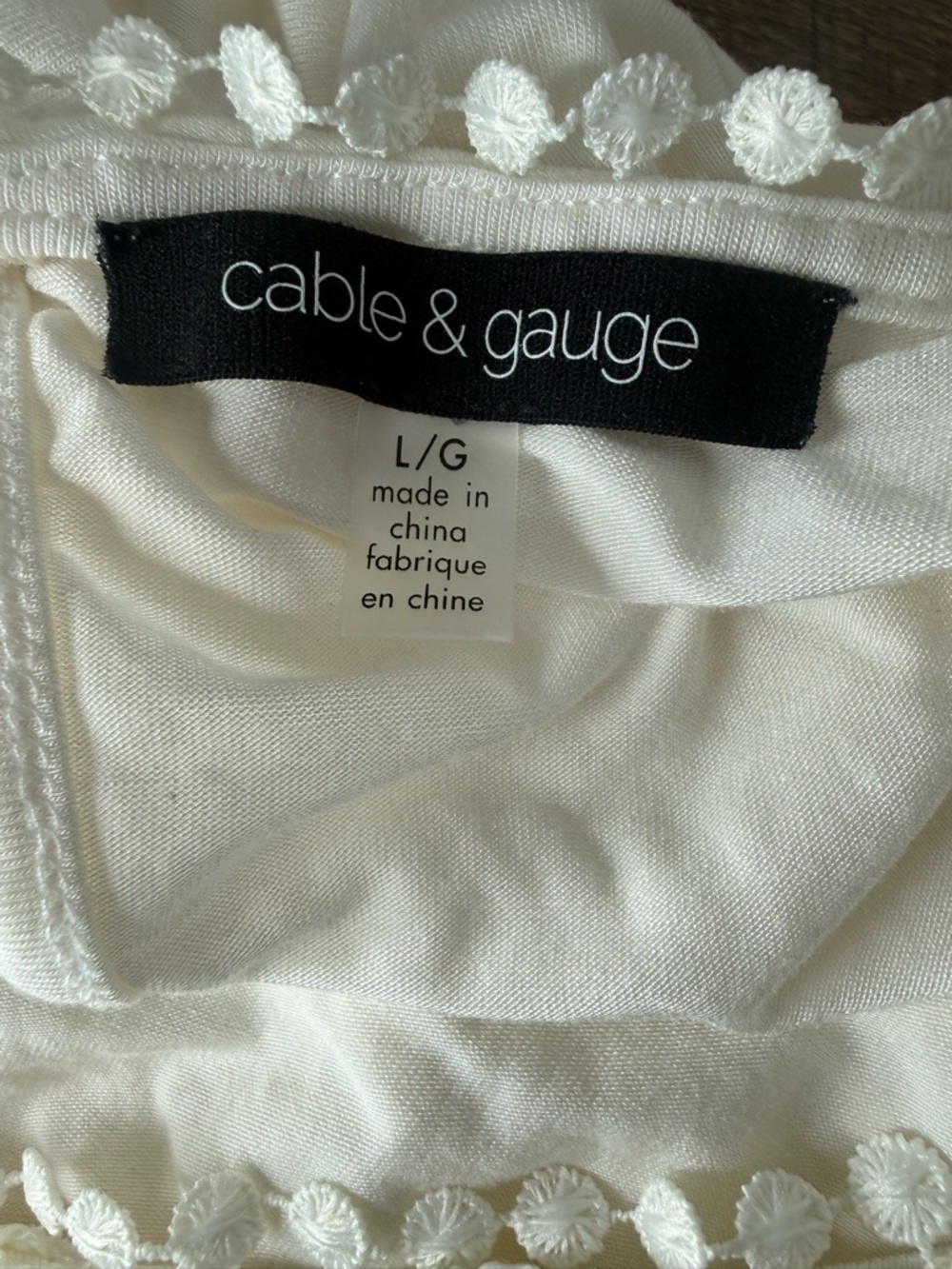 CABLE & GAUGE Cream Crochet Knit Short Sleeve Top Tee Boho Size Large - Picture 11 of 12